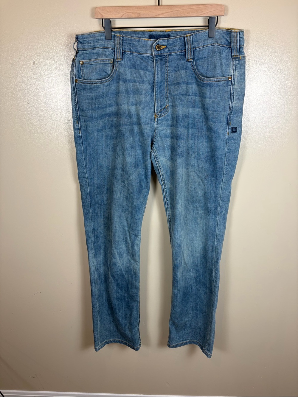 5.11 Tactical Series Men Denim Work Jeans Medium Wash Utility Straight Leg 38x32